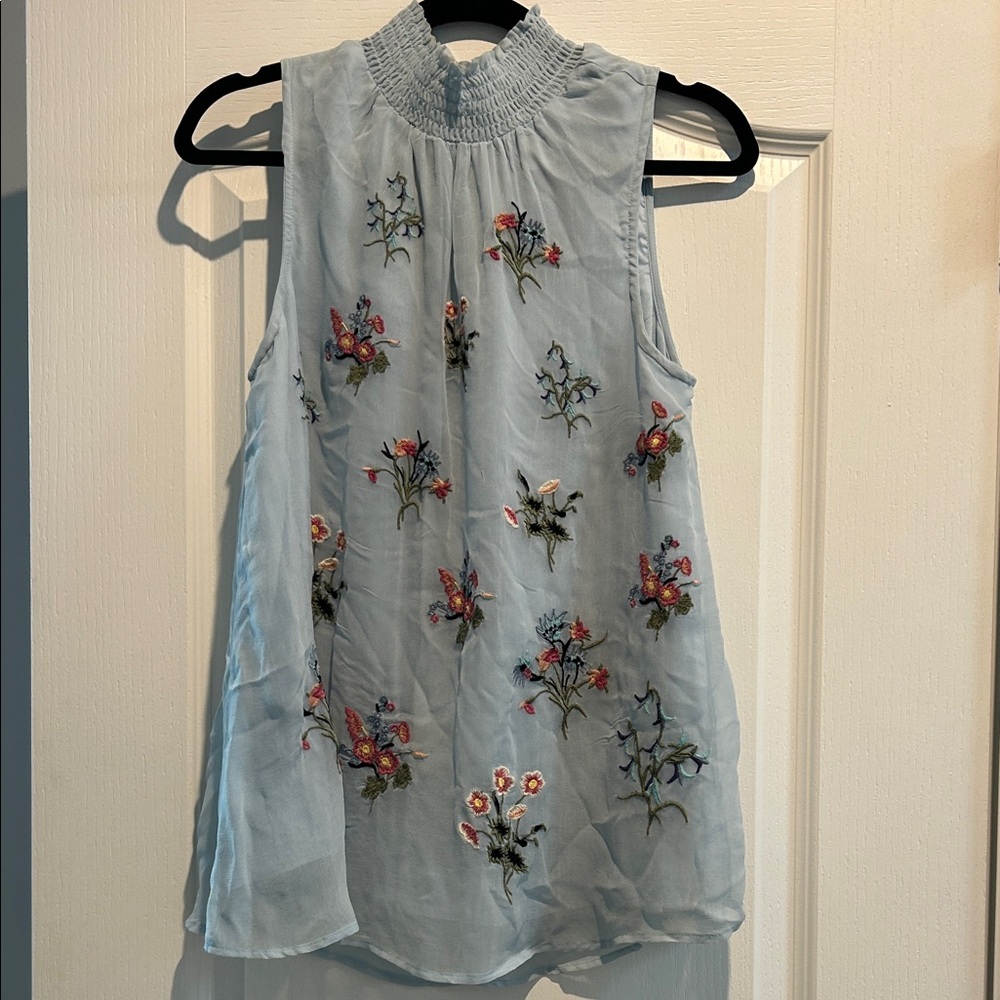 Sundance Embroidered Floral Blouse - Light Blue
